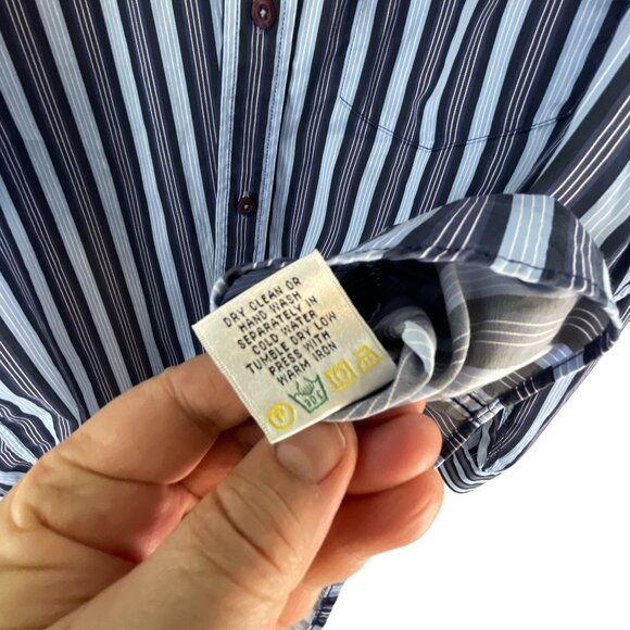 Bugatchi Uomo Mens Striped Long Sleeve Button-Up Shirt M Cotton Navy  Nautical - Picture 7 of 10